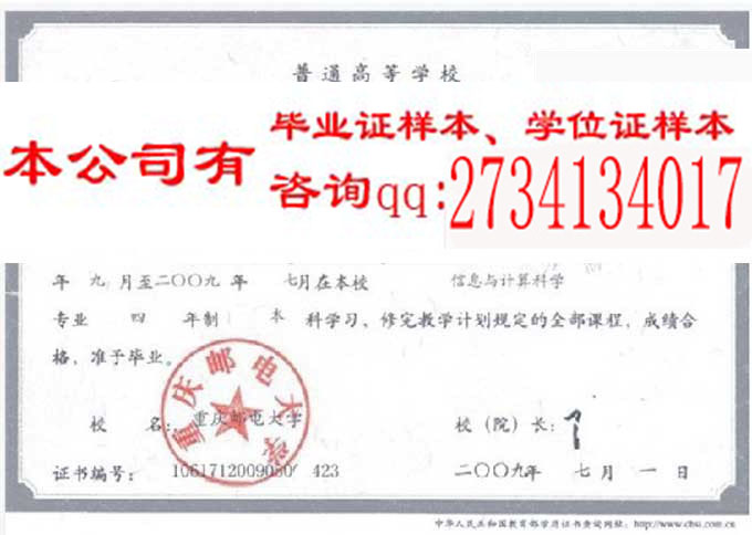 重庆邮电大学毕业证样本