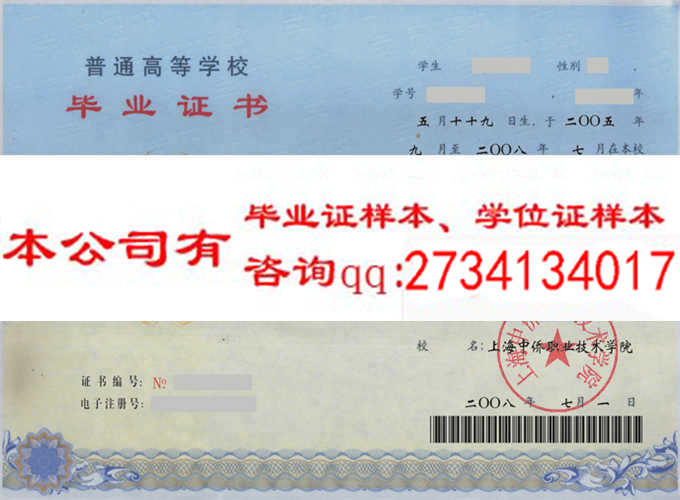 上海中侨职业技术学院毕业证样本