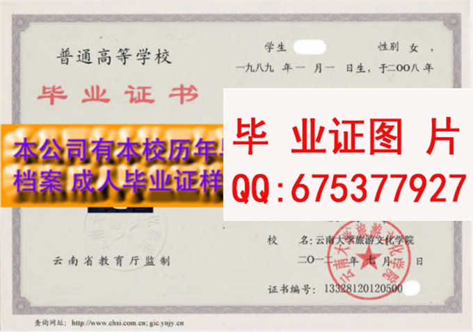 云南大学旅游文化学院毕业证样本